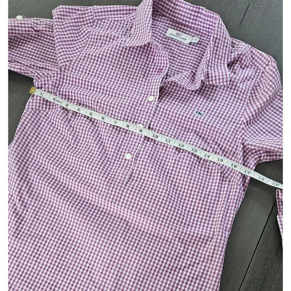 Vineyard Vines Women's Purple Gingham Shirt 1/2 Button Front Collared Size 2 - Picture 4 of 12